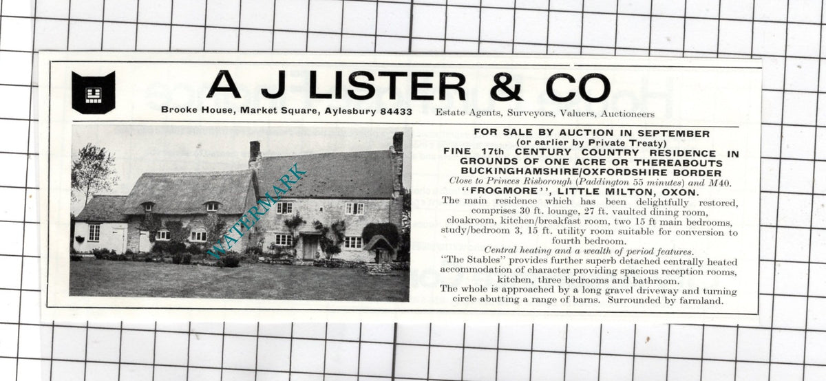 Frogmore Little Milton Oxfordshire House Sale Advert - 1972
