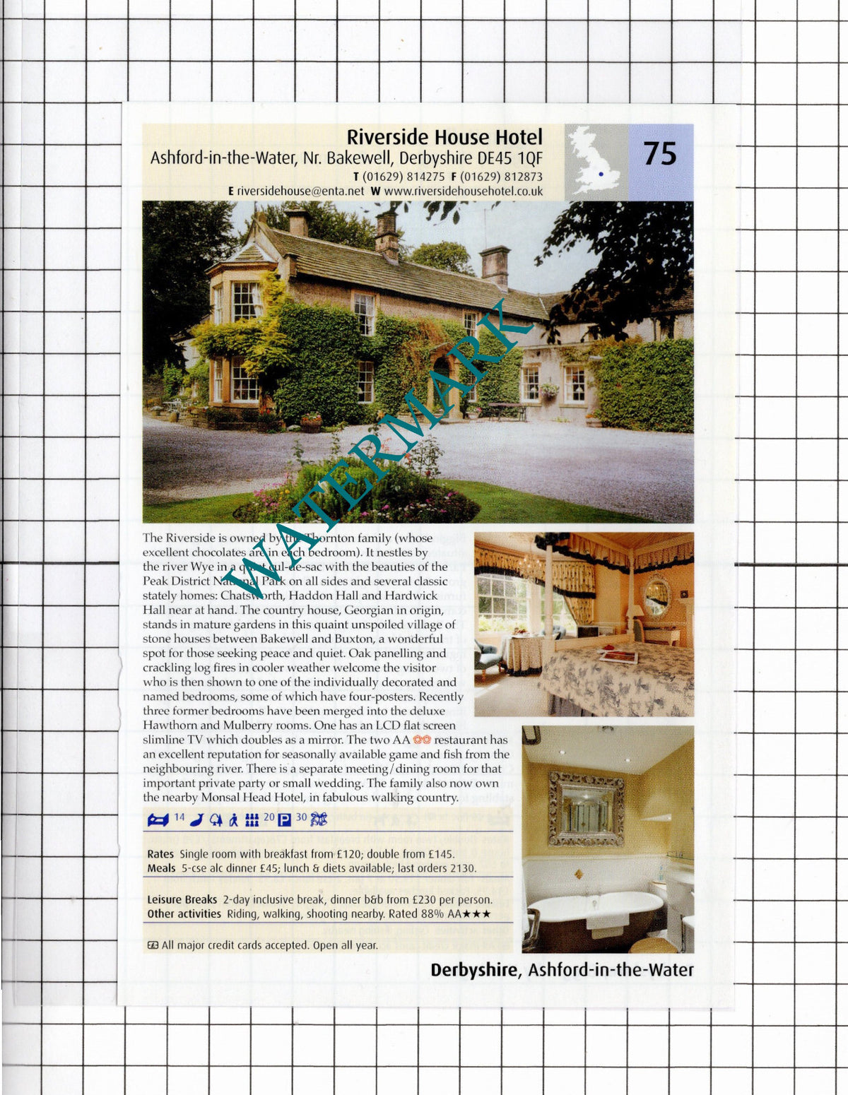 Riverside House Hotel Ashford In The Water / Biggin Hall Derbyshire -2011 Advert