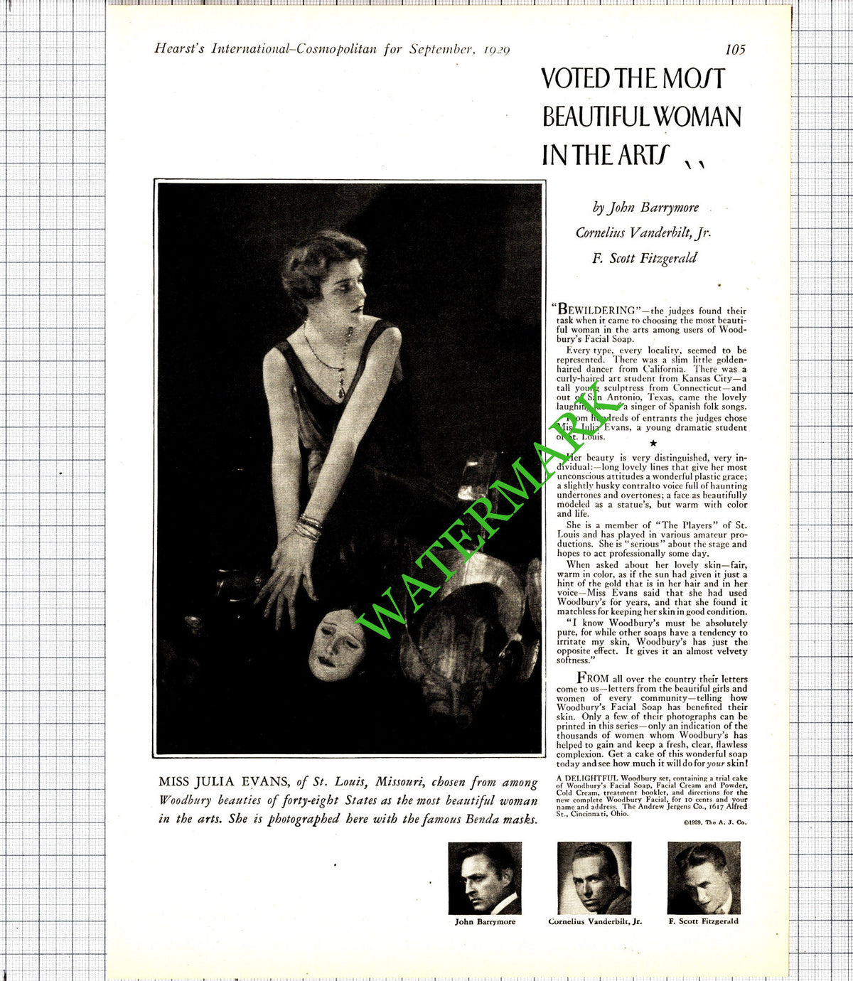 Miss Julia Evans St Louis Players Missouri USA Woodbury Soap Advert- 1929