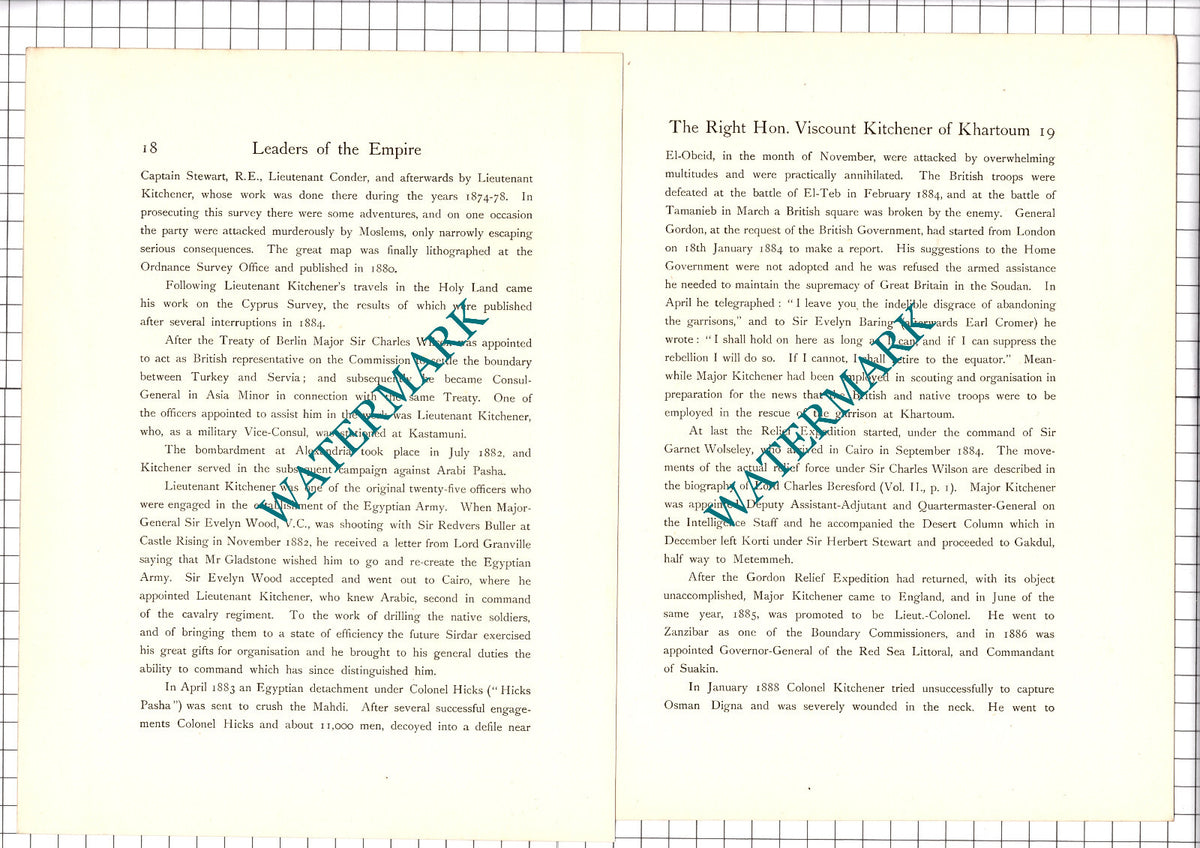 The Right Hon Viscount Kitchener of Khartoum -- c.1920 Print / Article