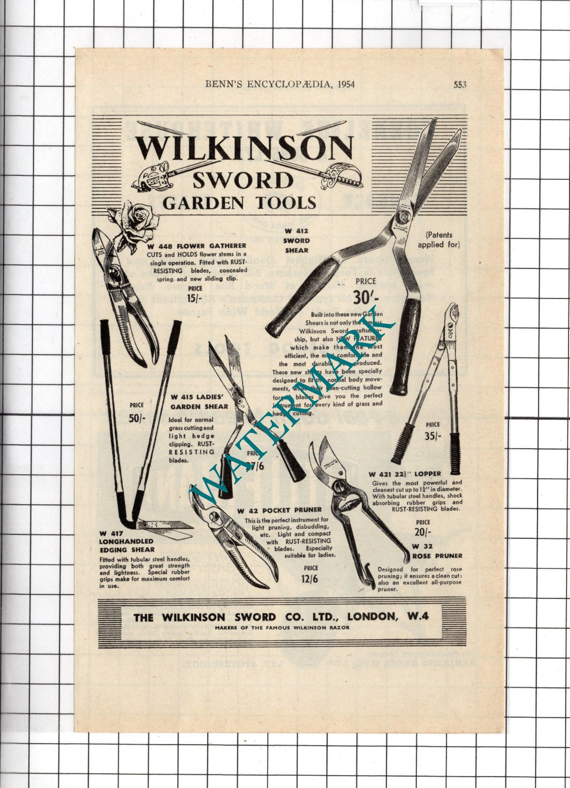 The Wilkinson Sword Co Ltd London  / Cornelius Whitehouse Cannock  - 1954 Advert