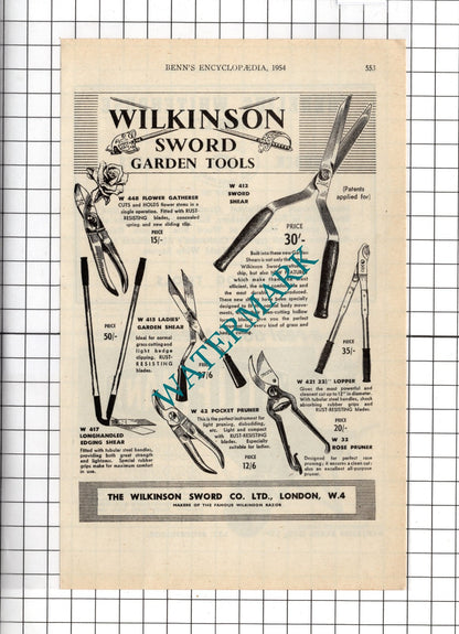 The Wilkinson Sword Co Ltd London  / Cornelius Whitehouse Cannock  - 1954 Advert