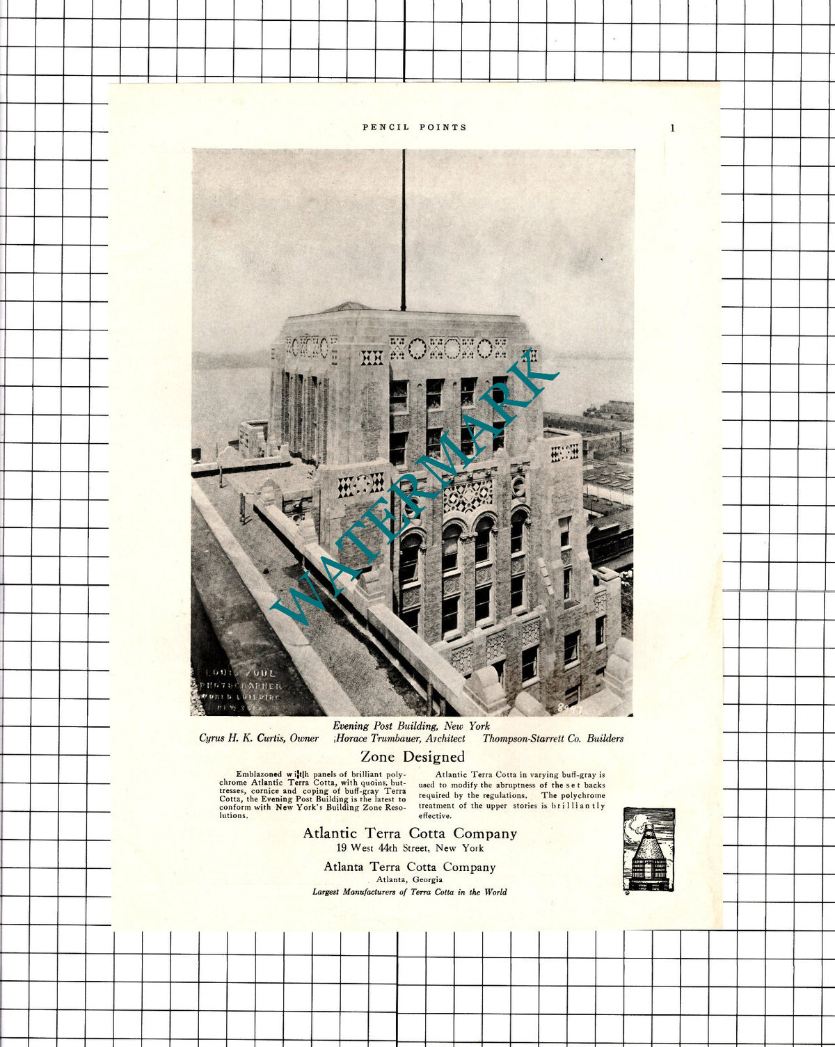 Evening Post Building New York Cyrus Curtis  East High School Denver 1926 Advert