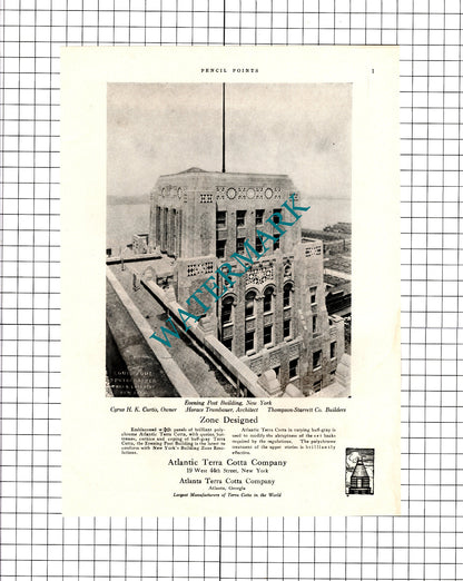 Evening Post Building New York Cyrus Curtis  East High School Denver 1926 Advert