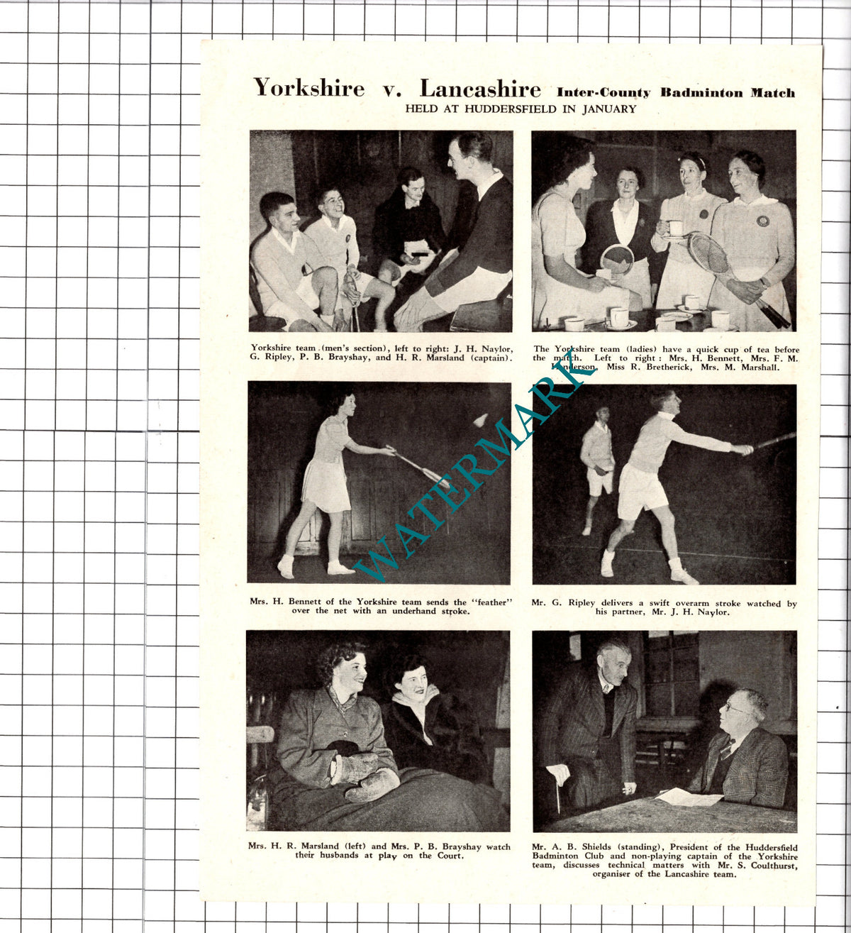 Badminton Match Yorkshire Marsland Brayshay Bretherick Coulthurst -1949 Clipping