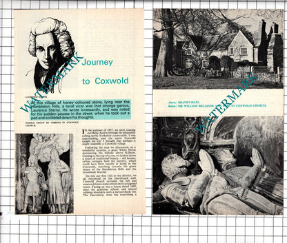 Laurence Sterne Coxwold Yorkshire   - 1979 Small Article