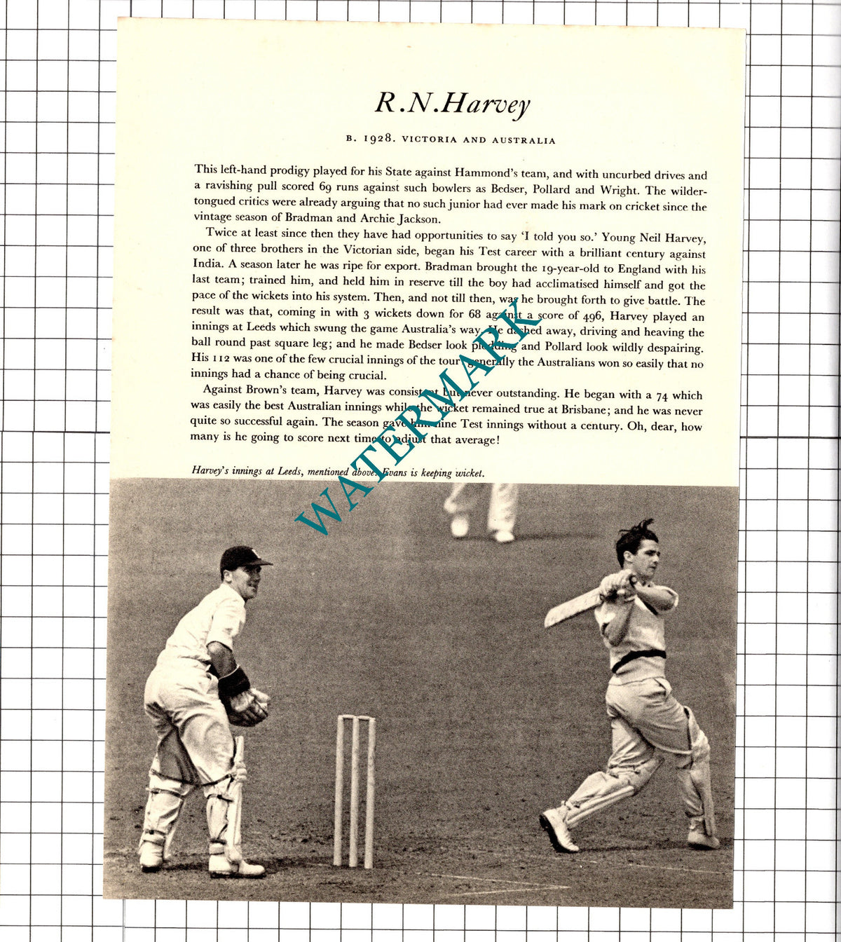 C L Walcott Cricketer / R N Harvey Neil Harvey Cricket - 1952 Book Print