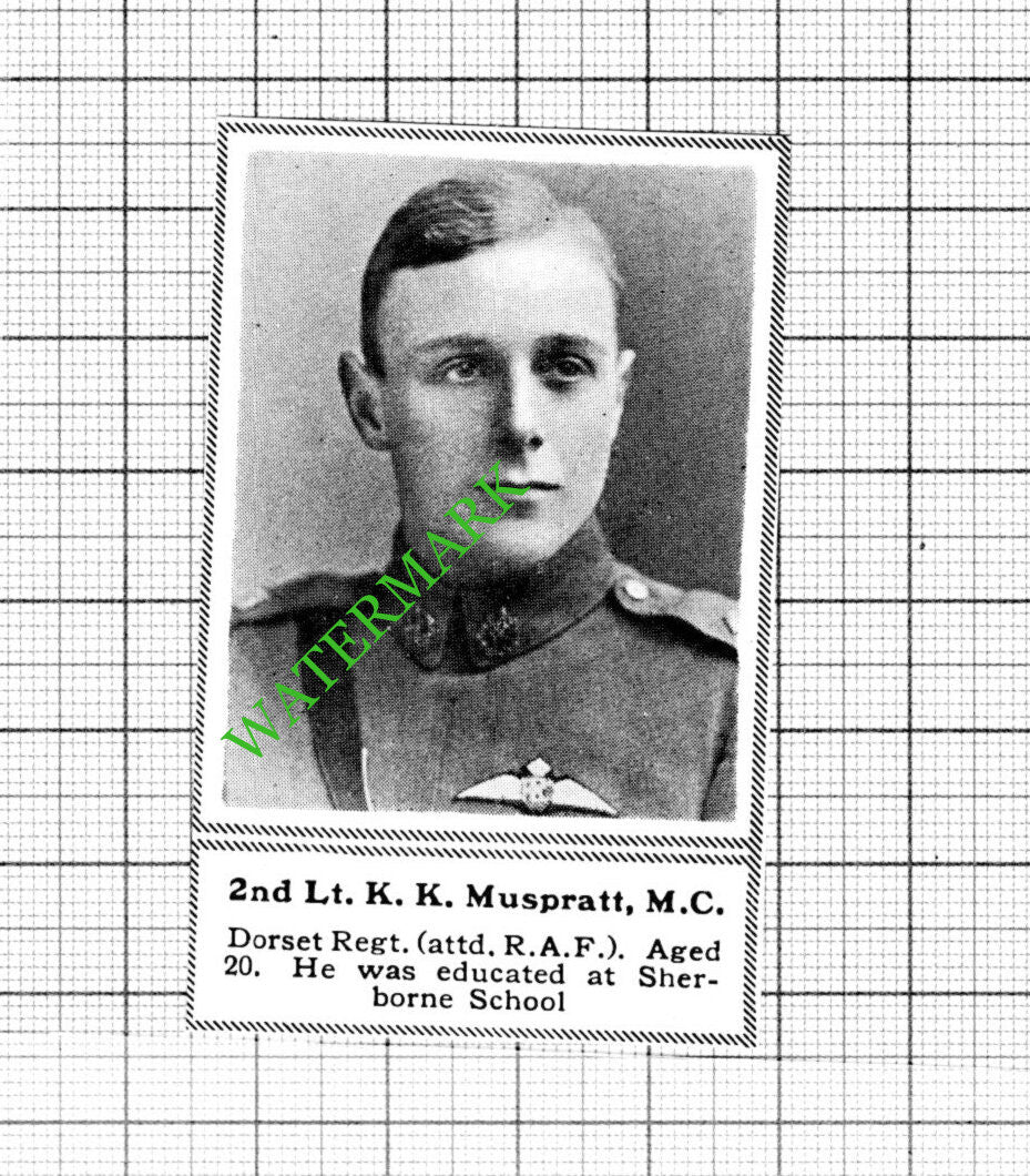 2nd Lt K K Muspratt Dorset Regiment Great War WW1 - 1918 Small Cutting