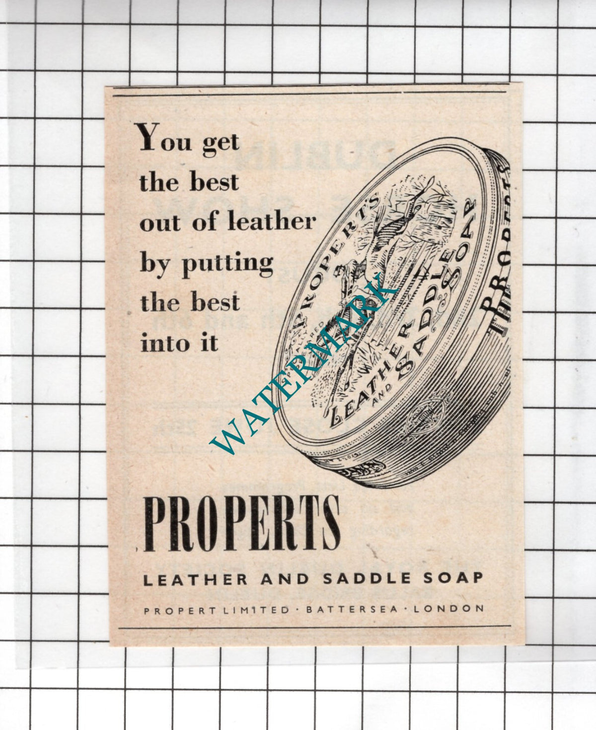 Properts Leather and Saddle Soap Propert Ltd Battersea London- 1949 Small ADVERT