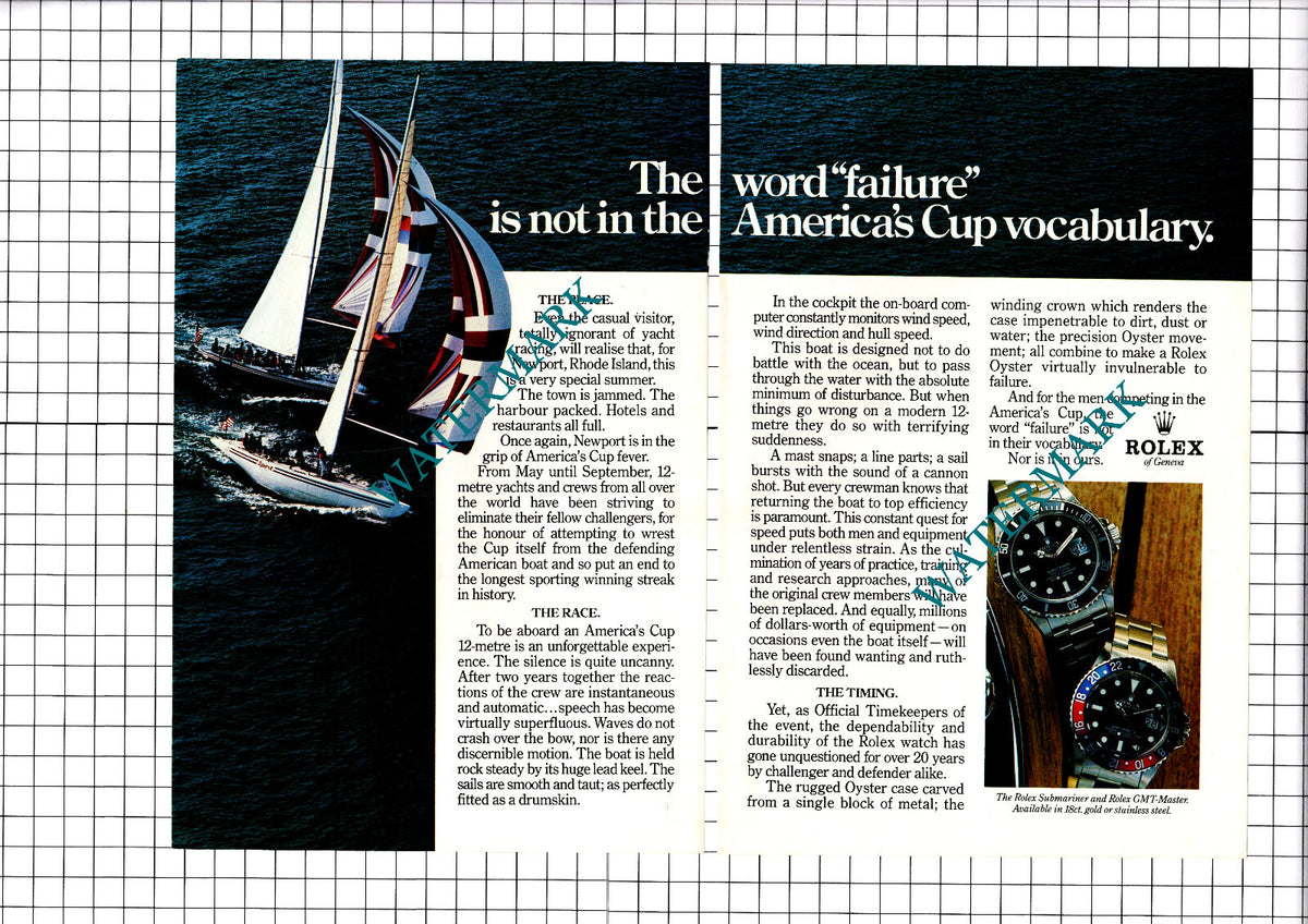 Rolex Watch  America's Cup ADVERT - 1983 Two-Part Clipping / Print