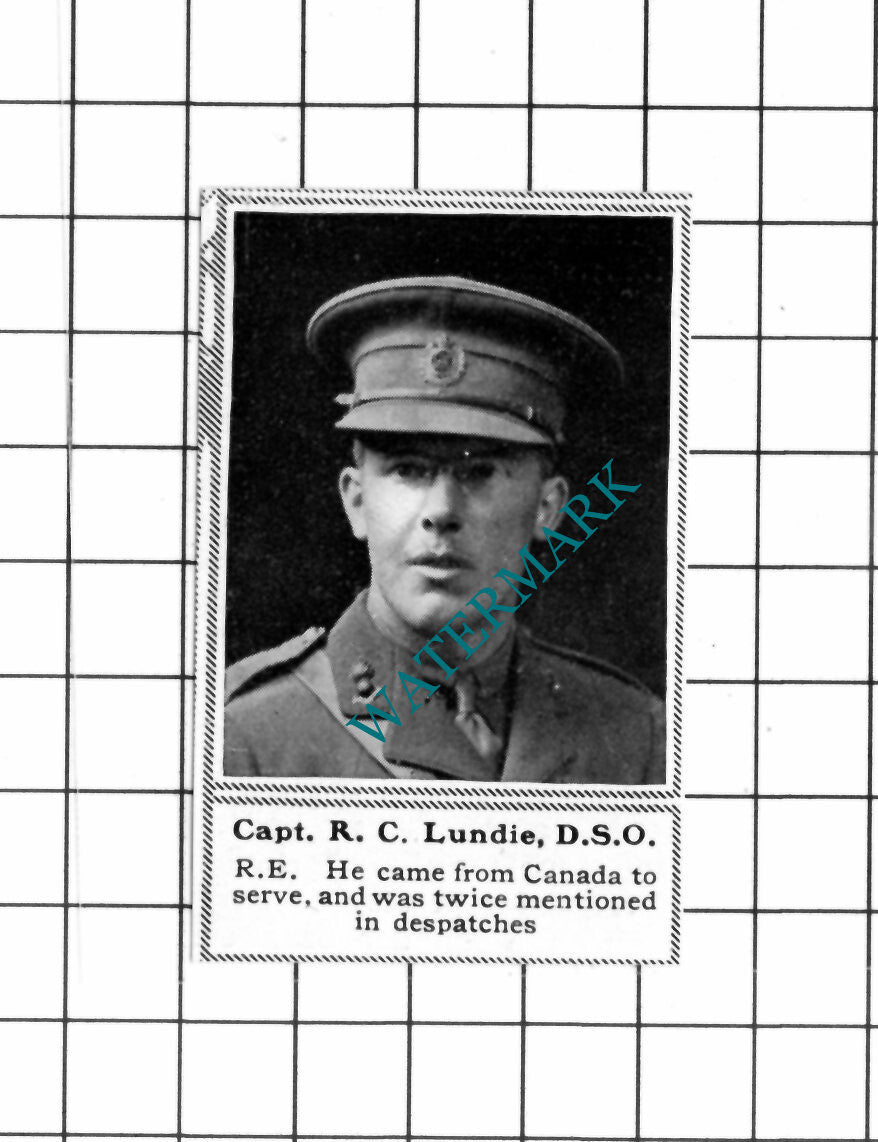 Cpt R C Lundie Royal Engineers WW1 - c.1918 SMALL Clipping / Print