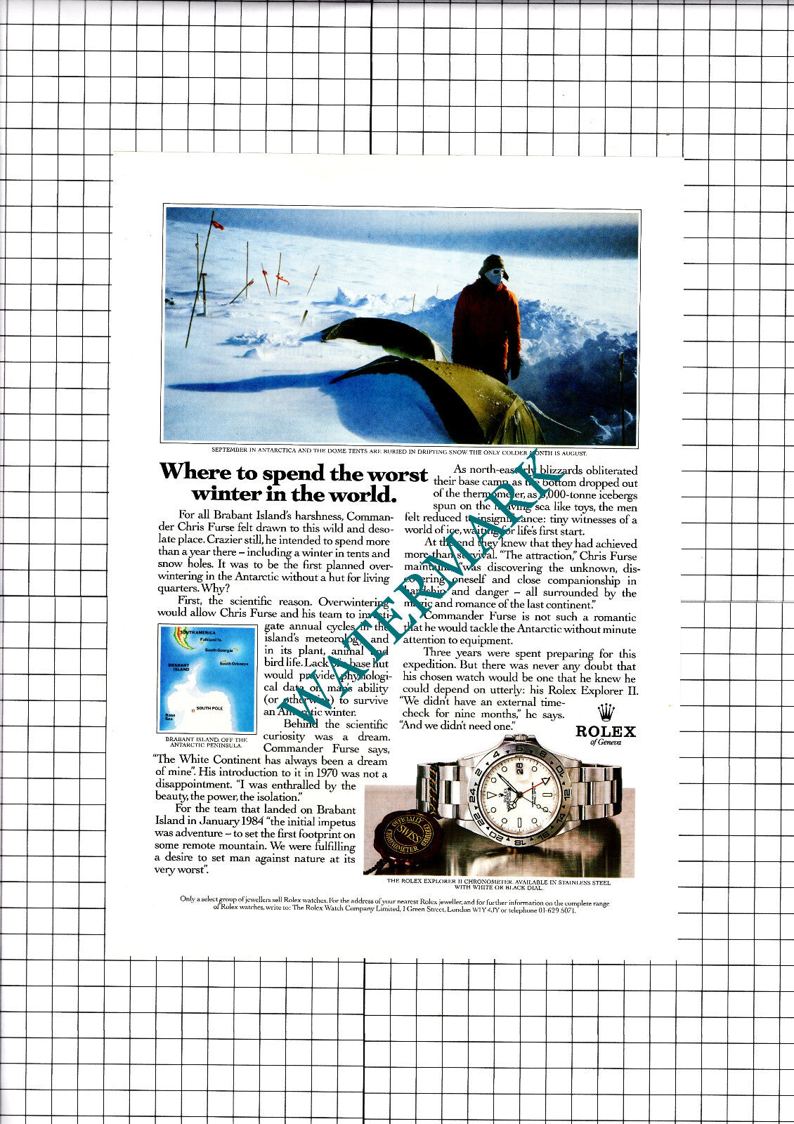 Rolex Watch ADVERT Brabant Island Commander Chris Furse  - 1990 Clipping / Print