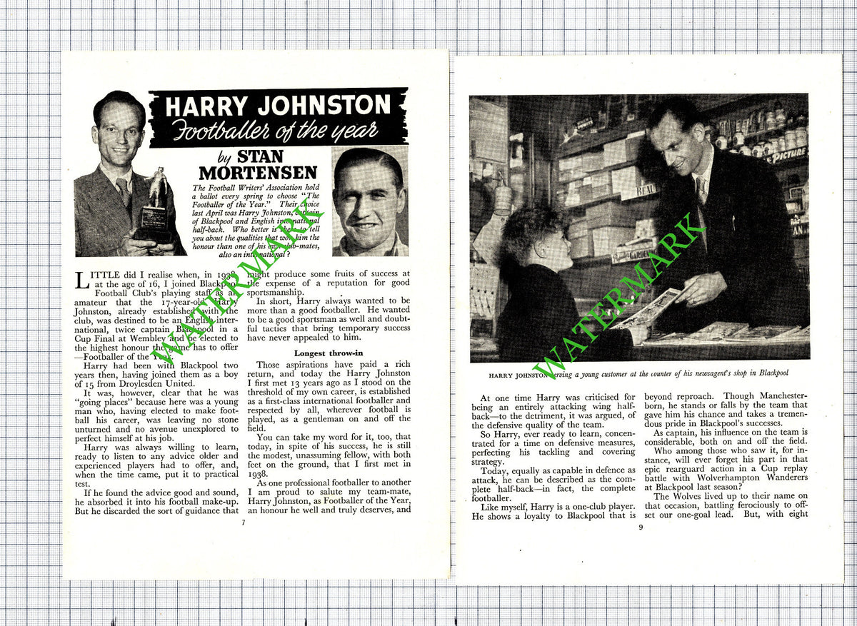 Harry Johnston Footballer   - 1951 Article