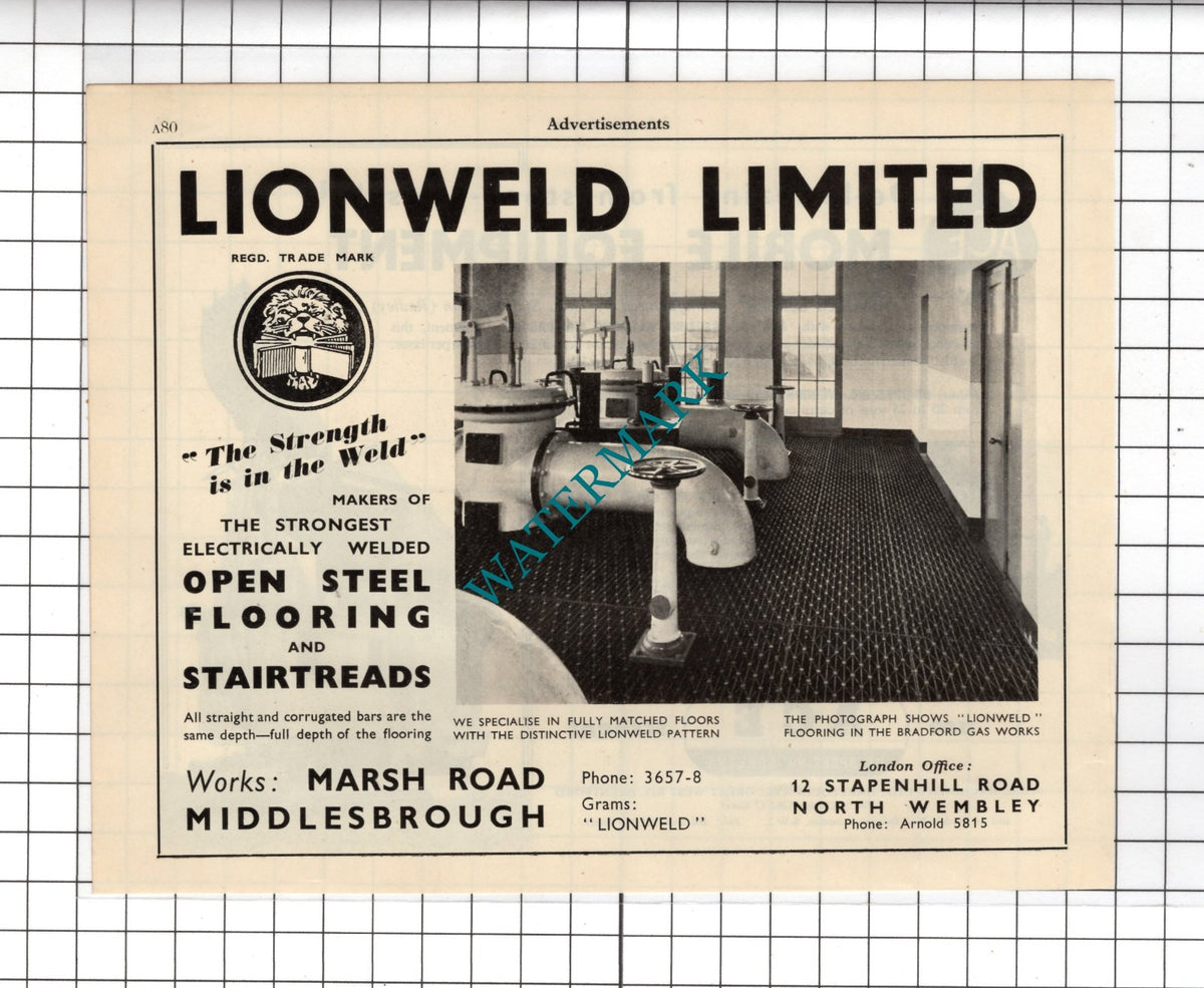 Bradford Gas Works Lionweld Middlesbrough / ACE Machinery Brentford  1951 Advert