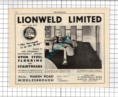 Bradford Gas Works Lionweld Middlesbrough / ACE Machinery Brentford  1951 Advert
