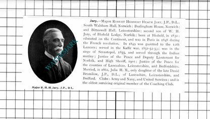 Frederick Richard Hughes Hexham House Major Robert Herbert Jary - 1911 Clipping