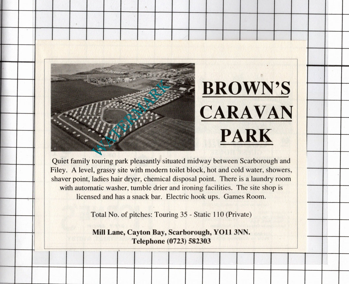 Brown's Caravan Park Cayton Bay Scarborough North Yorkshire    - 1990 Advert