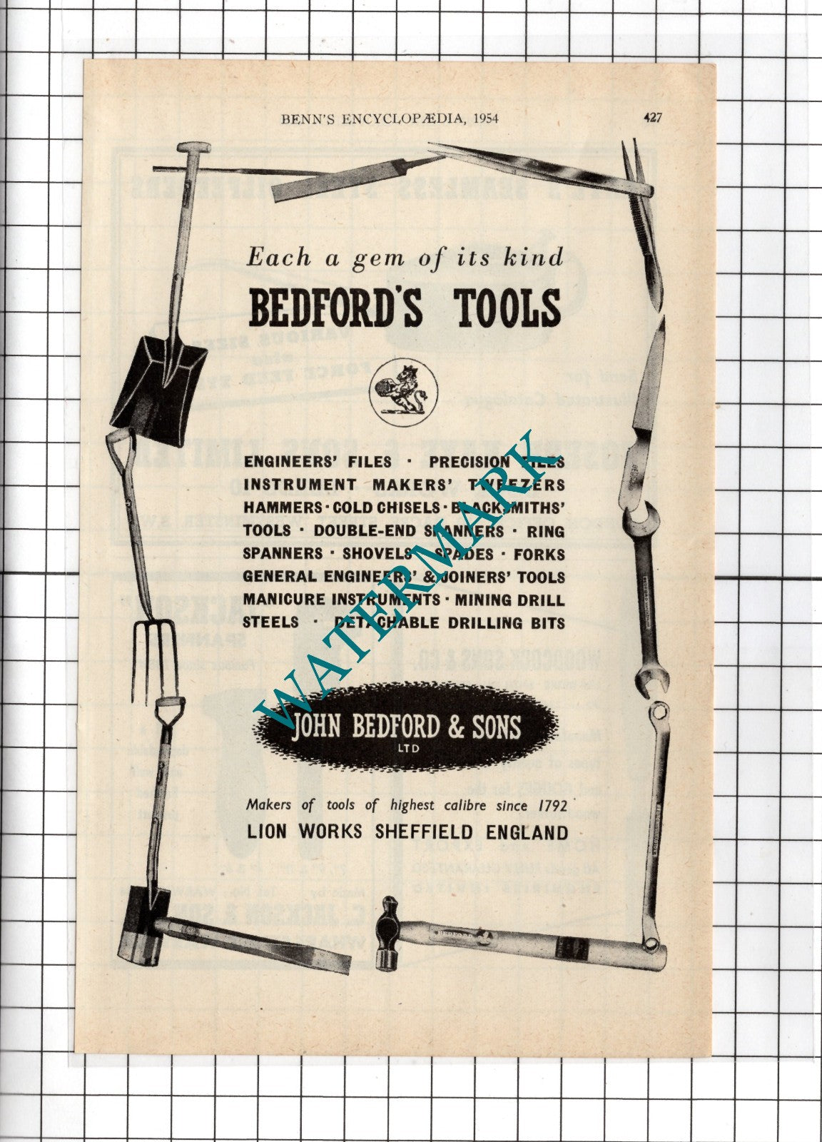 John Bedford & Sons Ltd Lion Works Sheffield England  -  1954 Advert