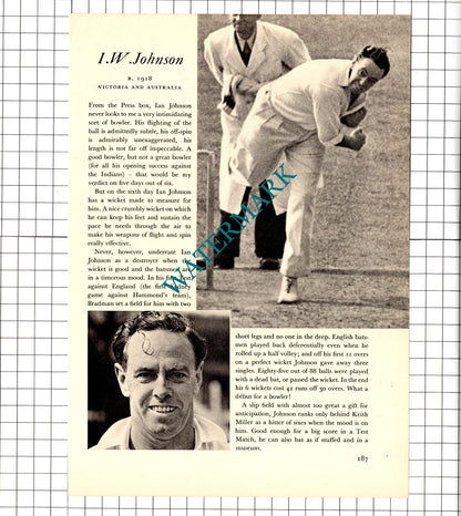 Ian Johnson Cricketer / S G Barnes Cricket - 1952 Book Print