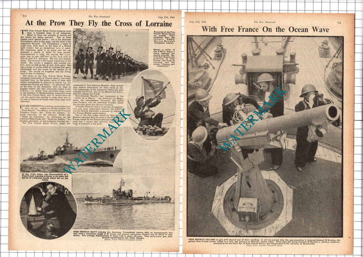 The Free French Naval Forces World War Two WW2  -  1941  Two-Part Clipping