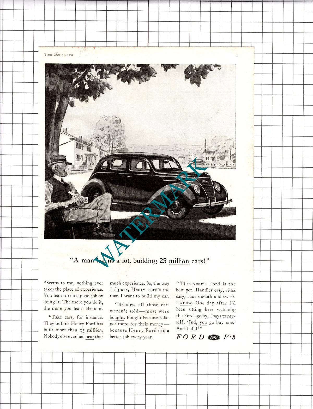 Ford V8 Car Advert - 1937 Clipping / Print