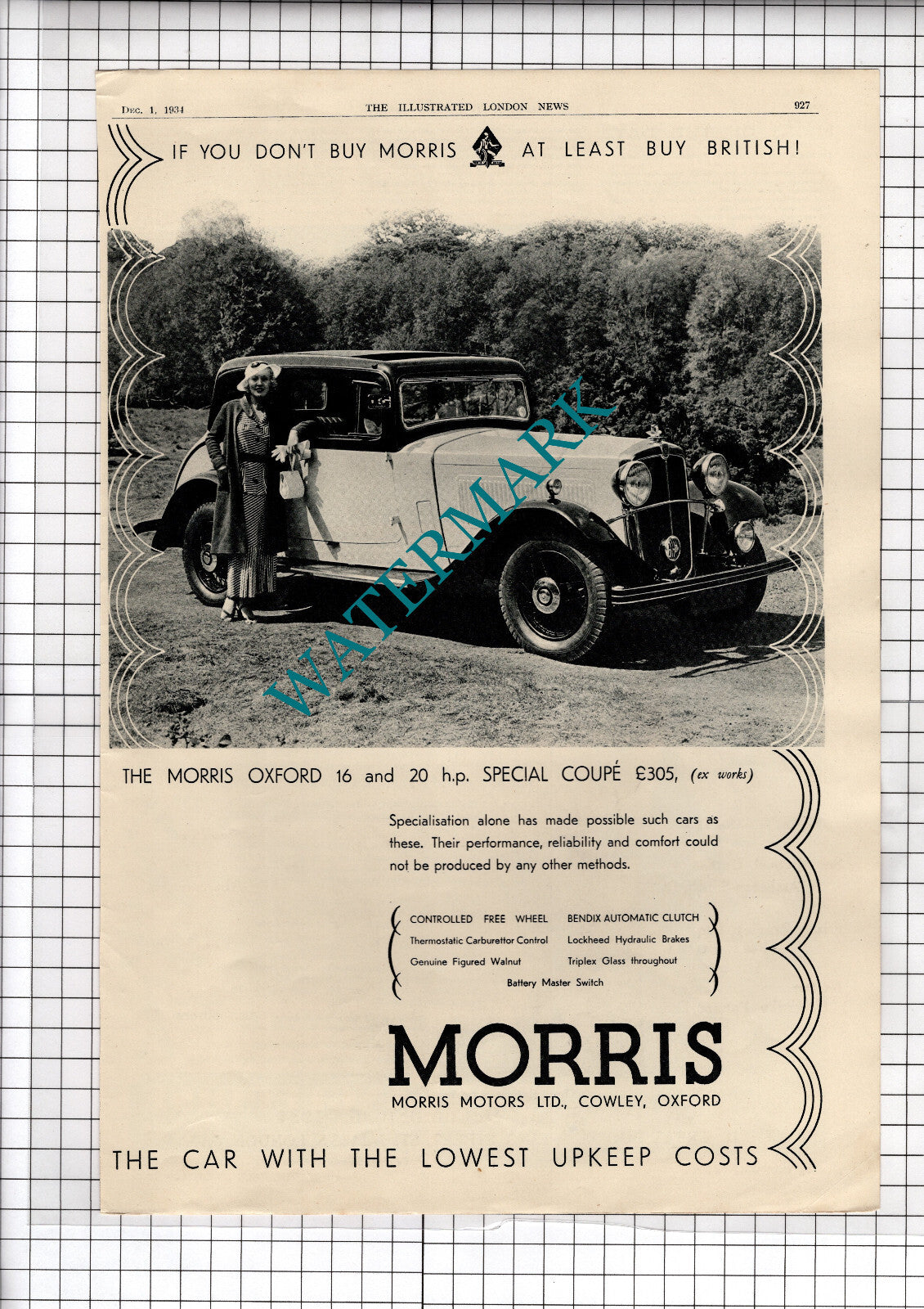 MORRIS Oxford 16 Car Advert  - 1934 News Page / Print