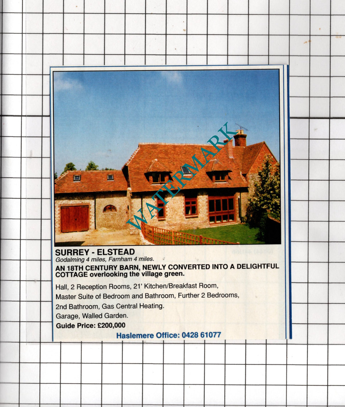 Elstead Surrey Barn House Sale Advert - 1991 Small Cutting