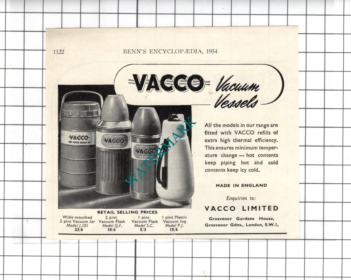 Vacco Limited Grosvenor Gardes House London    - 1954 Small Advert