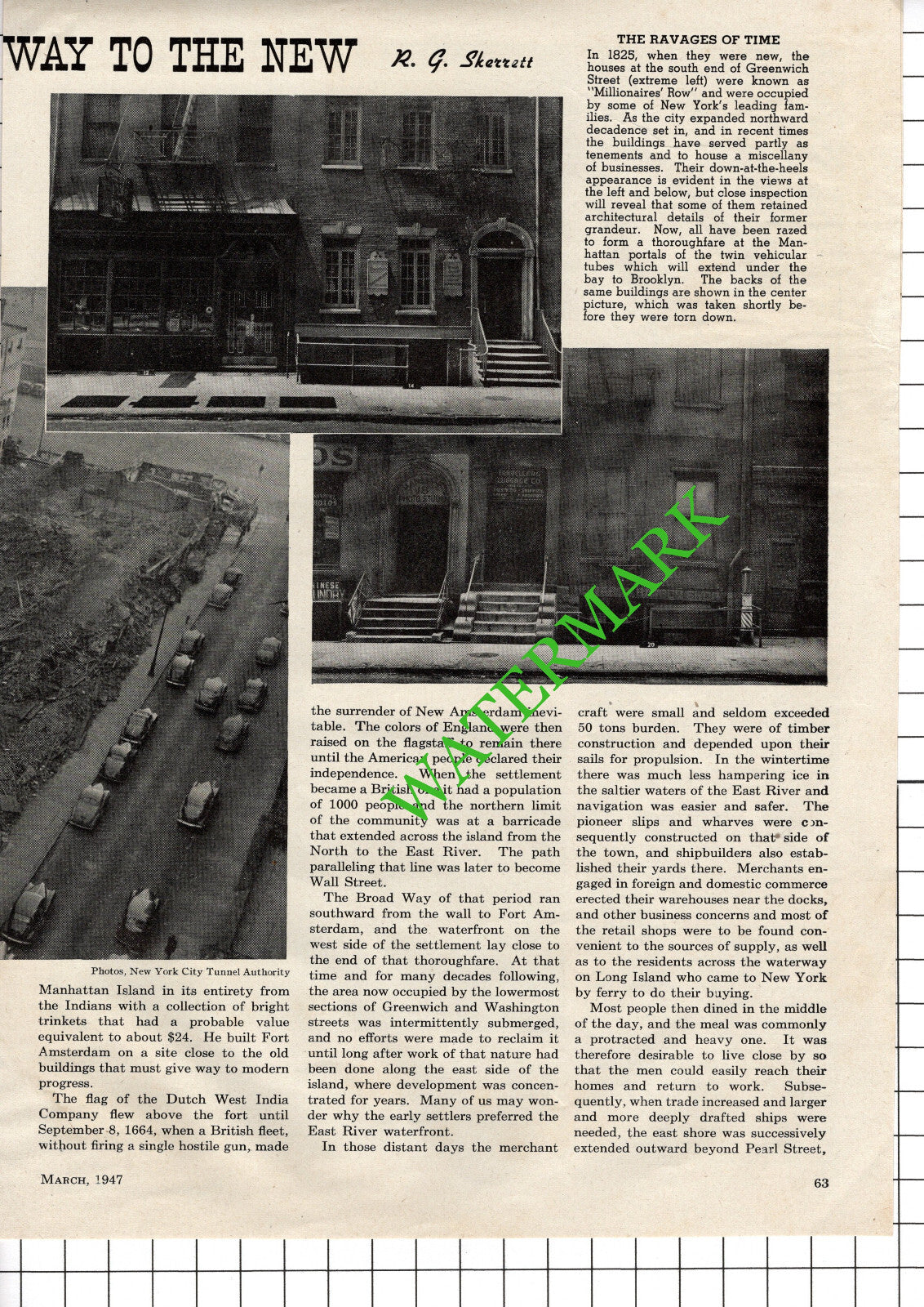 Millionaire's Row Manhatten Island New York USA - 1947 Article