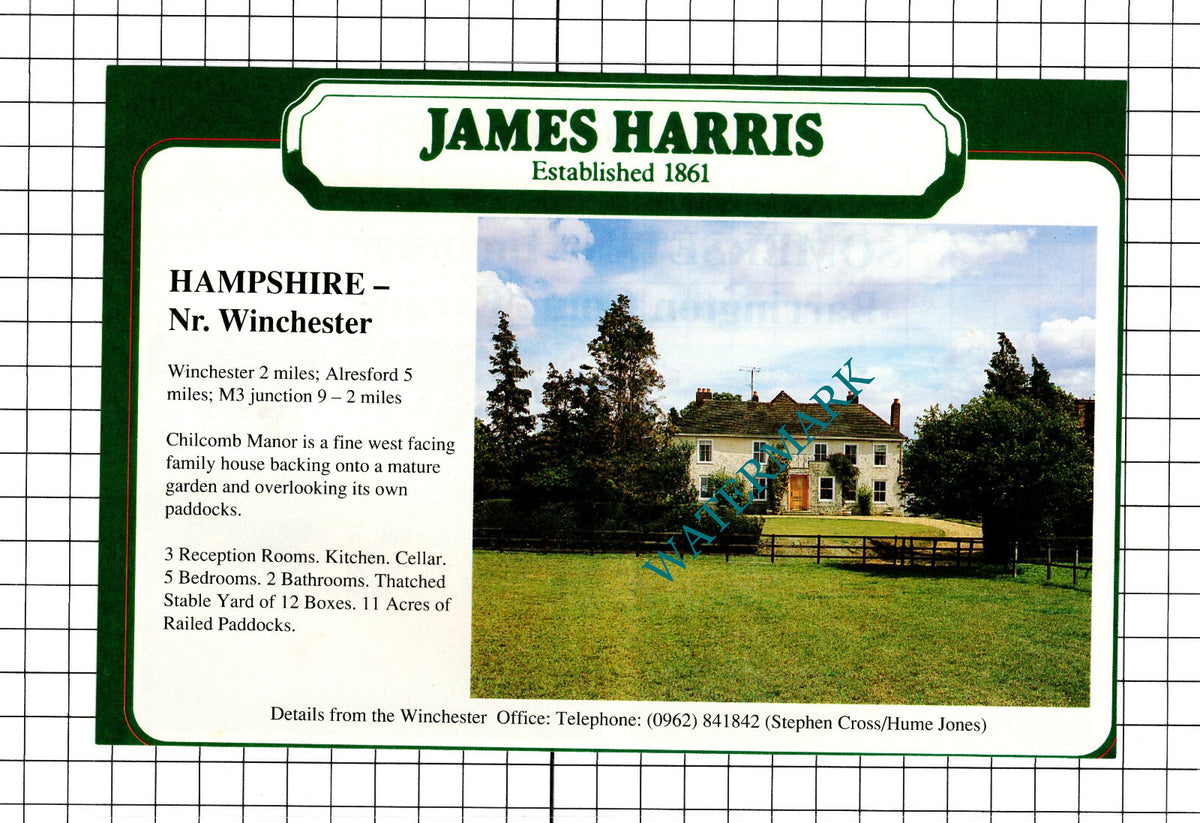 Chilcomb Manor Winchester Hampshire  Sale Advert - 1991 Clipping / Print