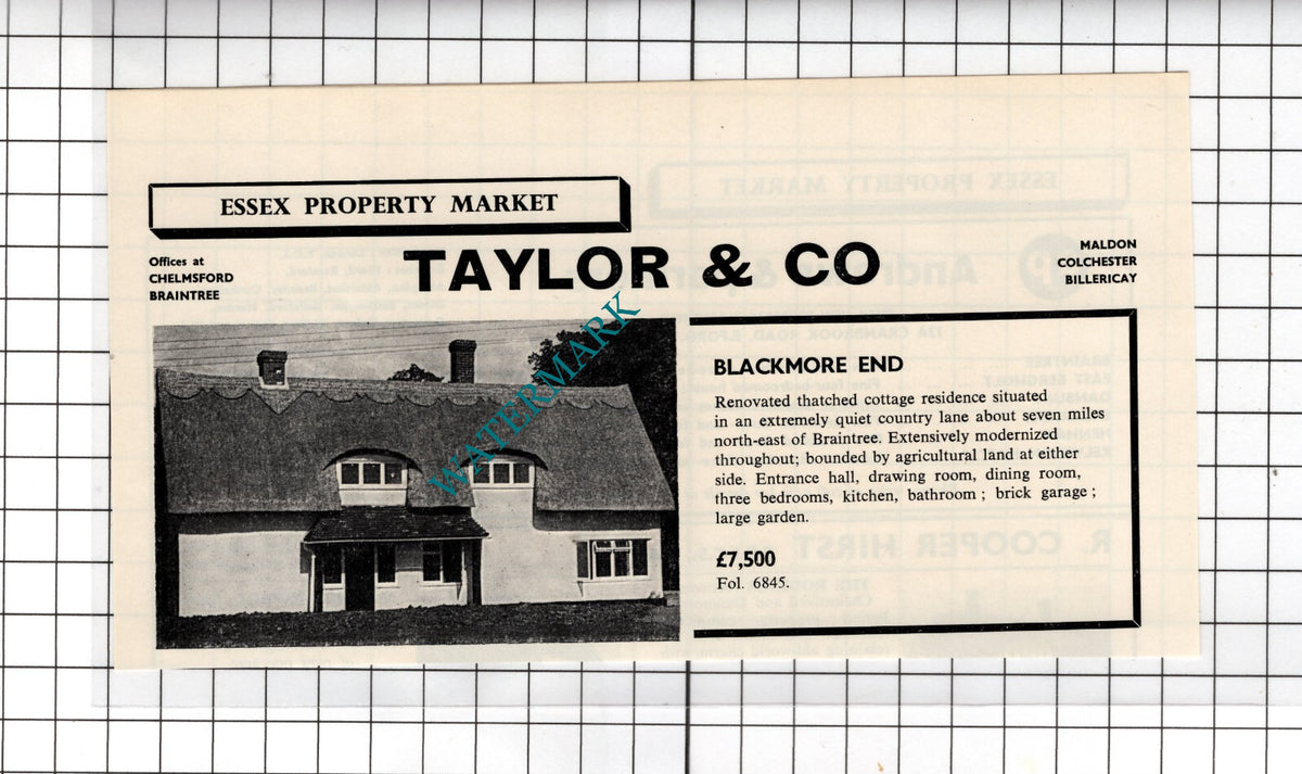 Blackmore End Essex House Sale Advert - 1964 Cutting