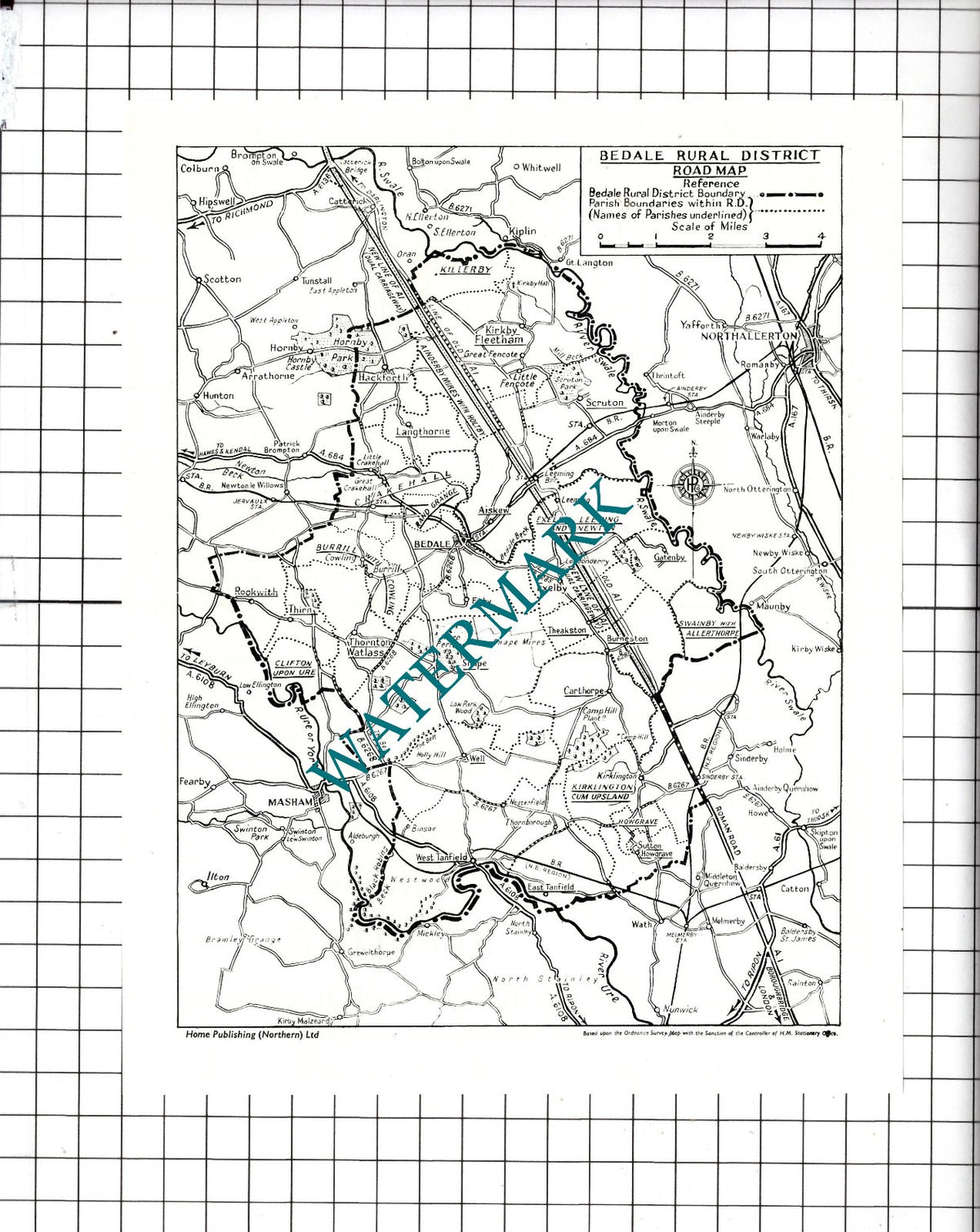 Bedale North Yorkshire  Rural District  SMALL Map - c.1968