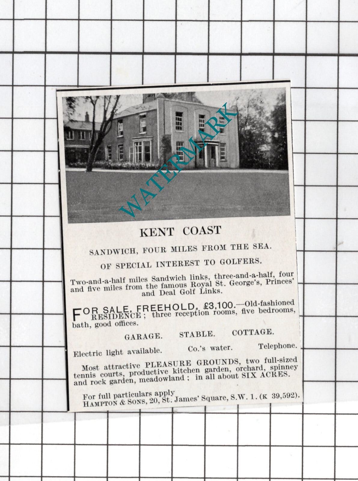 Sandwich Kent - 1927 Small House Sale Advert