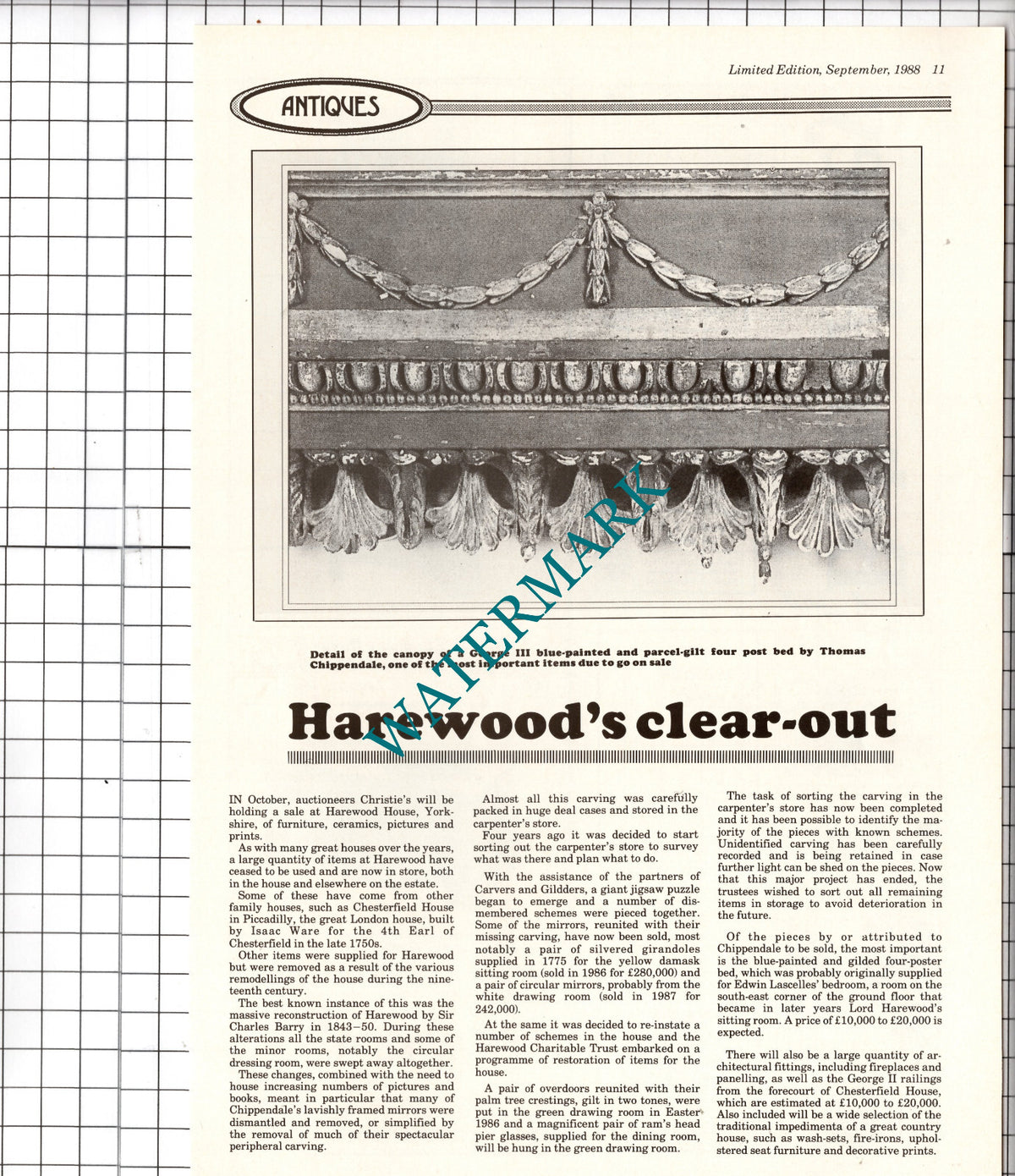 Harewood House York Contents Sale Christie's -   1988 Cutting