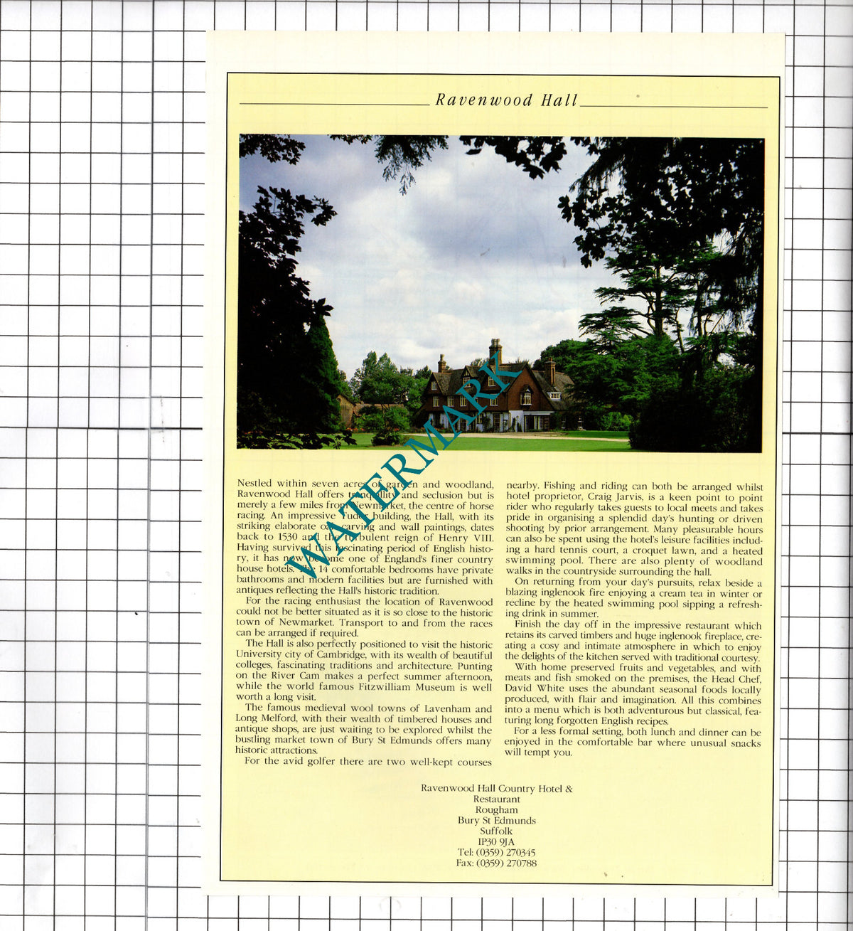 Ravenwood Hall Rougham Bury St Edmunds Suffolk Advert  - 1995 Cutting