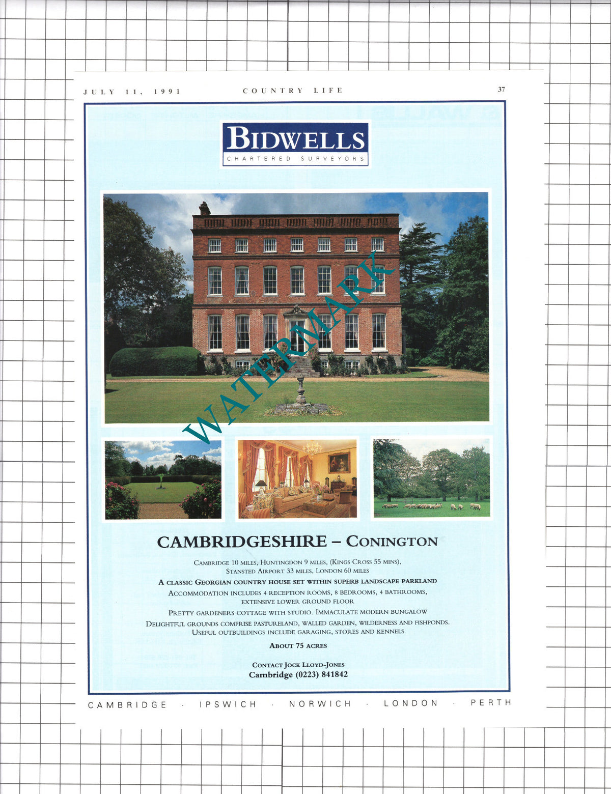 Conington Cambridgeshire House Sale Advert - 1991 Clipping / Print