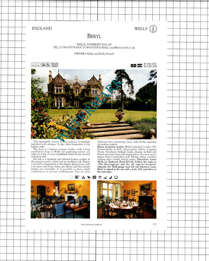 Glencot House Wookey Hole Somerset / Beryl Wells Somerset Hotel - 2001 Advert