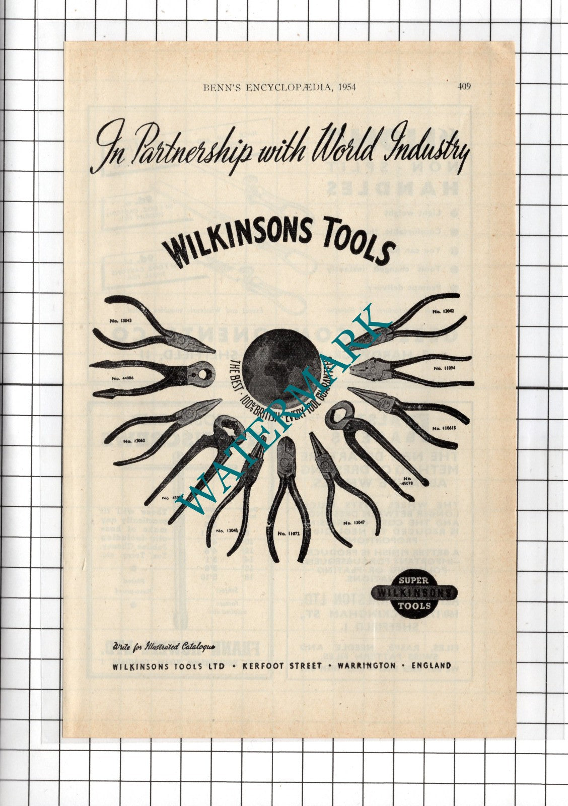 Wilkinsons Tools Ltd Kerfoot Street Warrington England - 1954 Advert