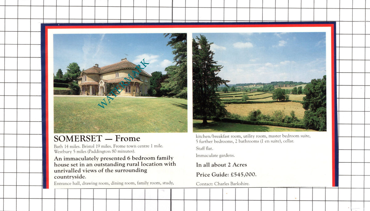 Frome Somerset / Gt Pulteney St Bath Somerset House Sale Advert -c.1990 Clipping