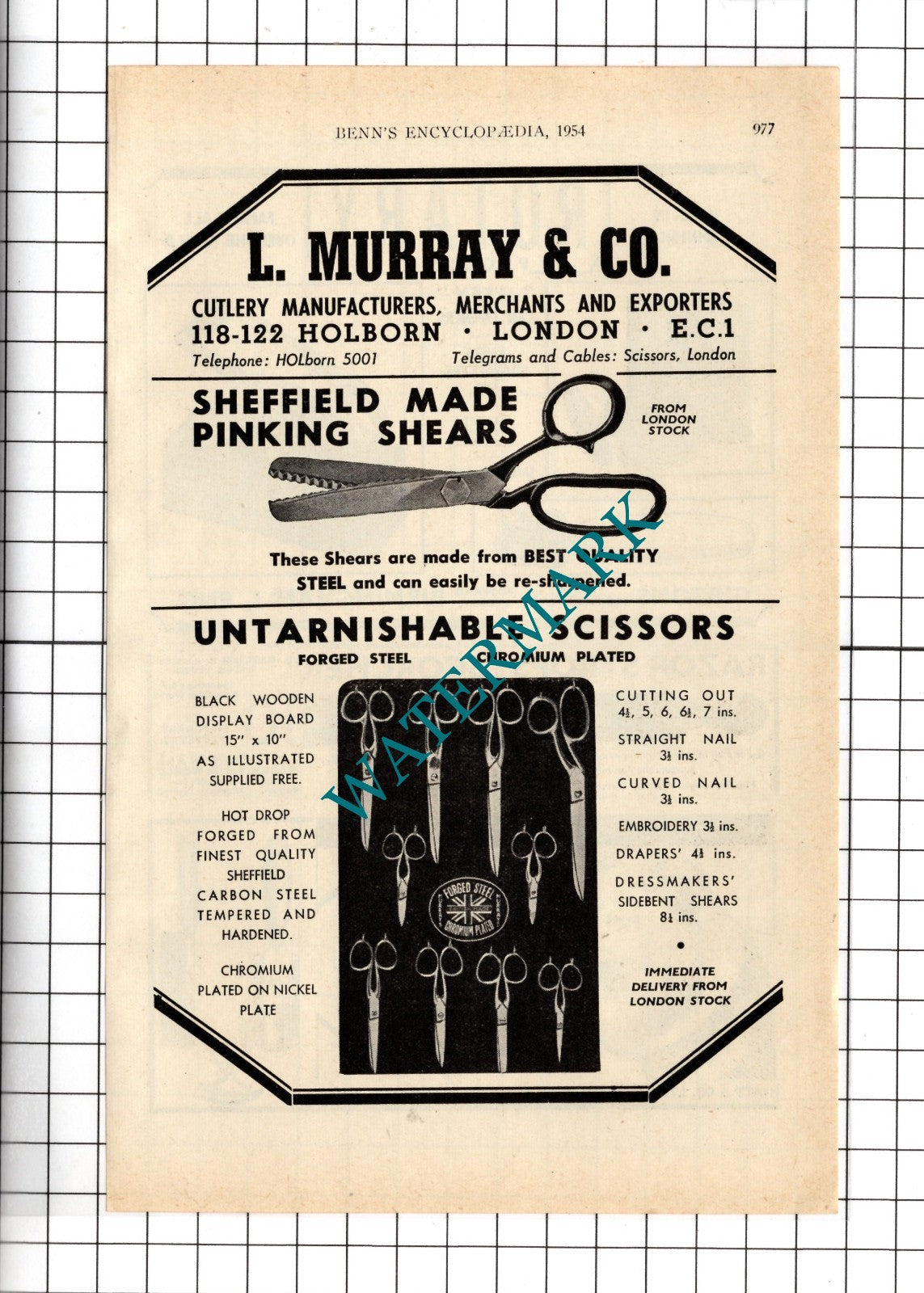 L Murray & Co Cutlery London Gibbons Bros Birmingham Hiatt & Co Ltd- 1954 Advert
