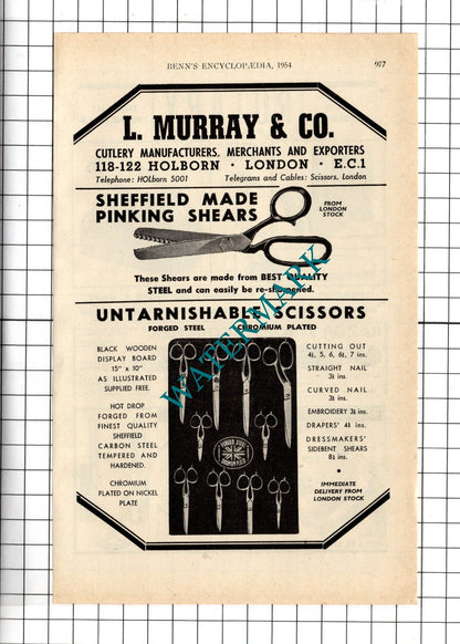 L Murray & Co Cutlery London Gibbons Bros Birmingham Hiatt & Co Ltd- 1954 Advert