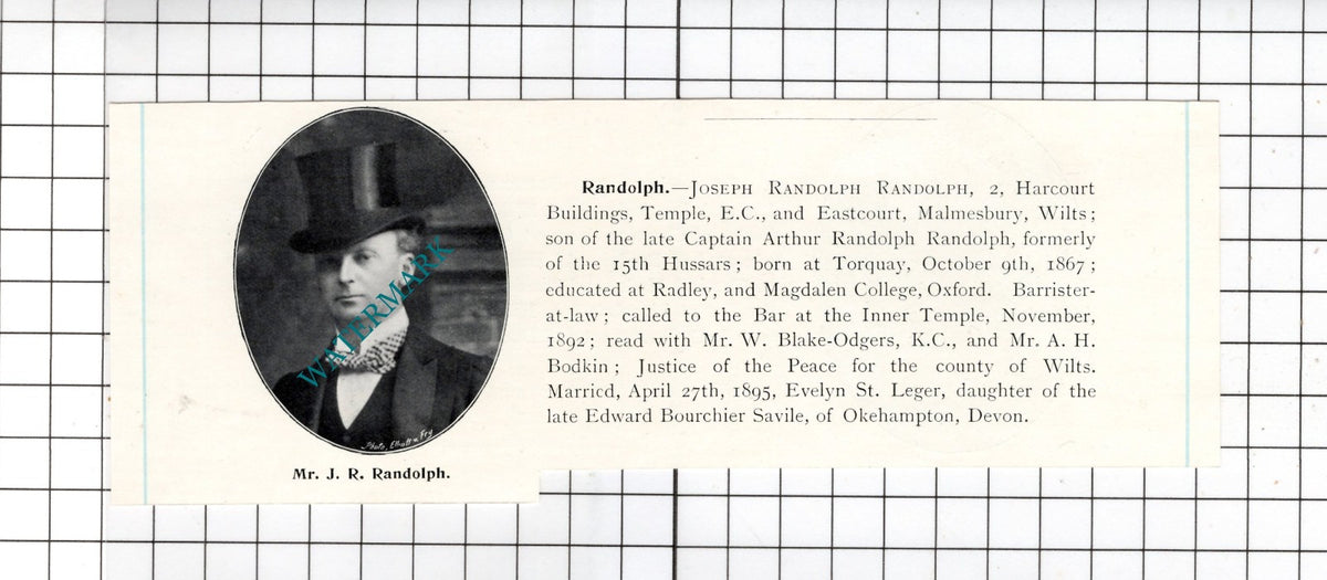 Joseph Randolph Randolph Eastcourt Leonard Francis Potts Chester c.1905 Clipping