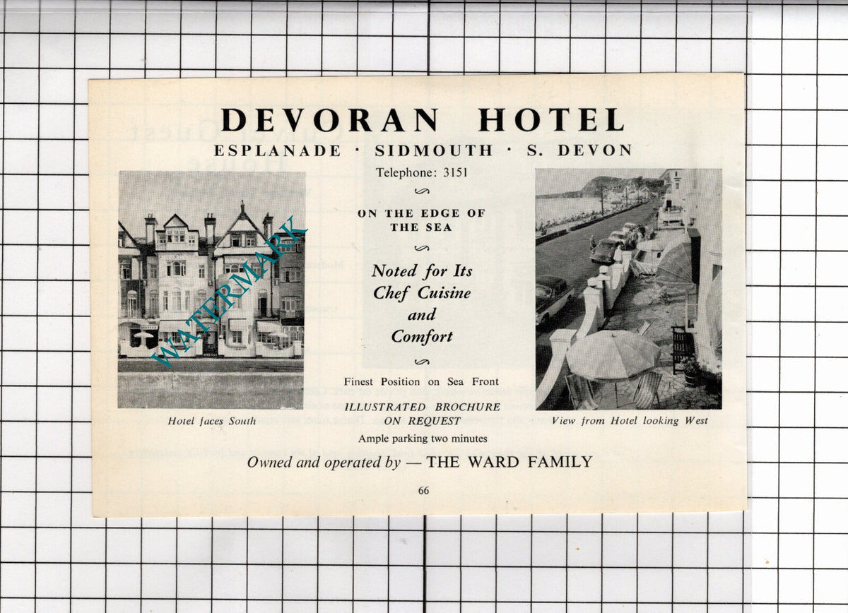 Culver Guest House Sidmouth Devon Fryer  / Devoran Hotel Ward - 1968 ADVERT