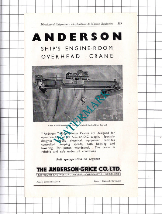 The Anderson Grice Co Ltd Carnoustie Scotland  ADVERT   - c.1957