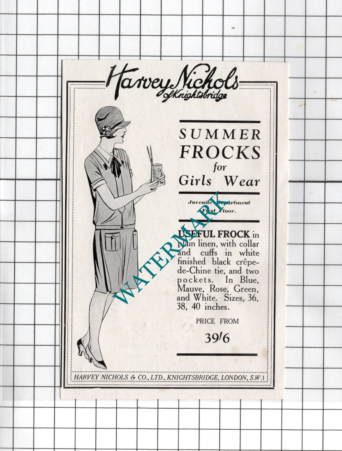 Harvey Nichols of Knightsbridge London  - 1927 Small Advert