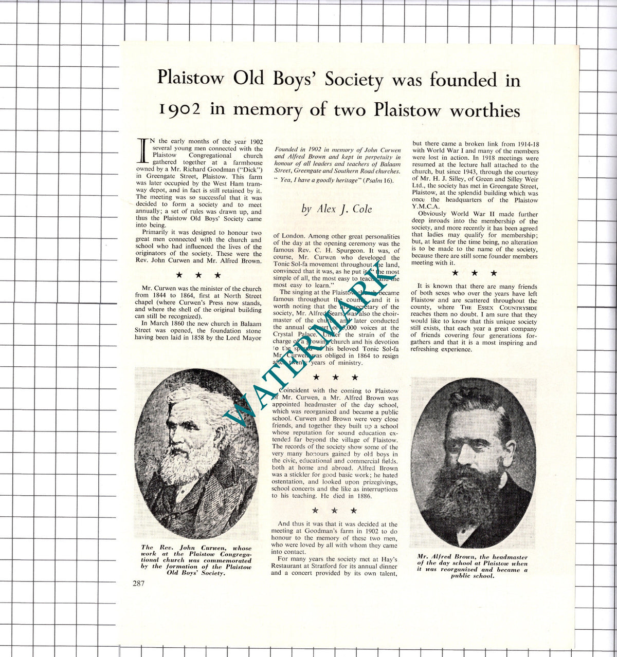 Plaistow Congregational Church Rev John Curwen Alfred Brown - 1965 Article