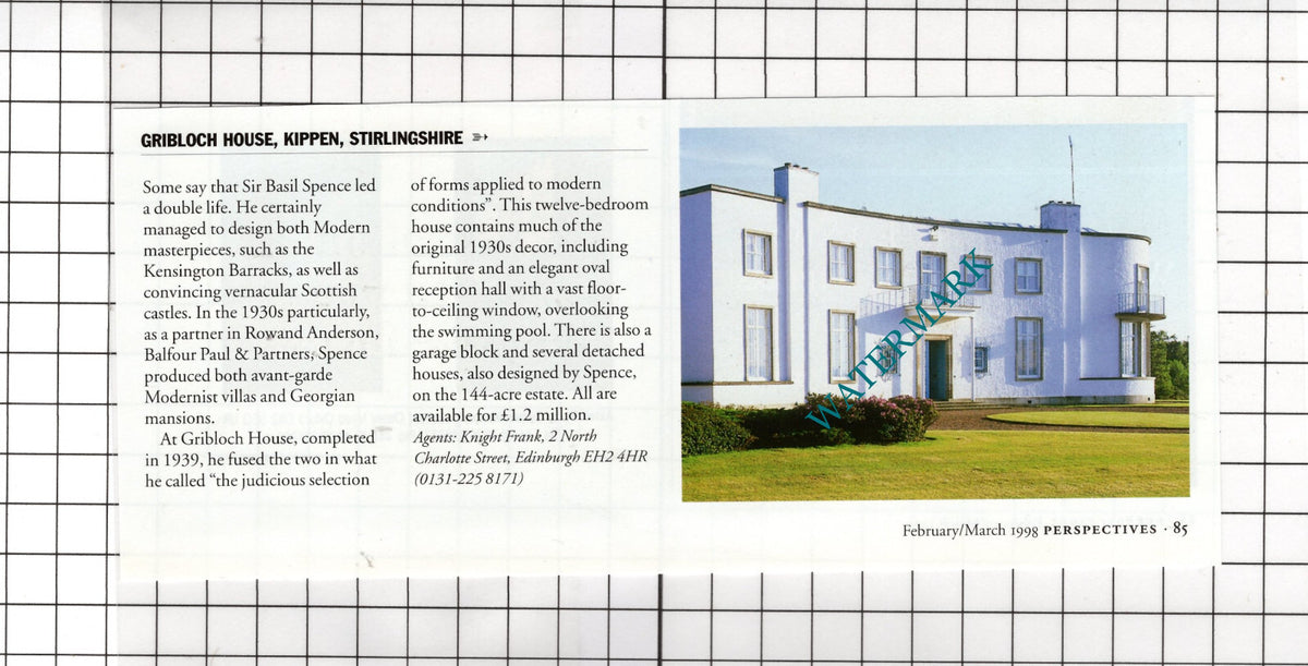 Gribloch House Kippen Stirlingshire Sir Basil Spence - 1998  House Sale Advert