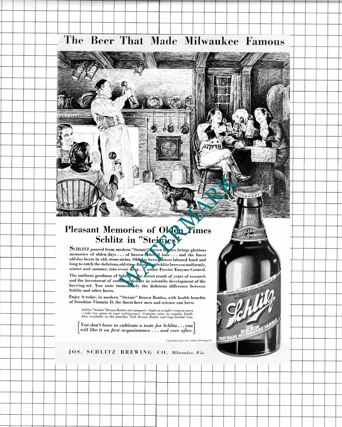 Schlitz Brewing Co Beer Milwaukee USA Advert - 1937 Clipping
