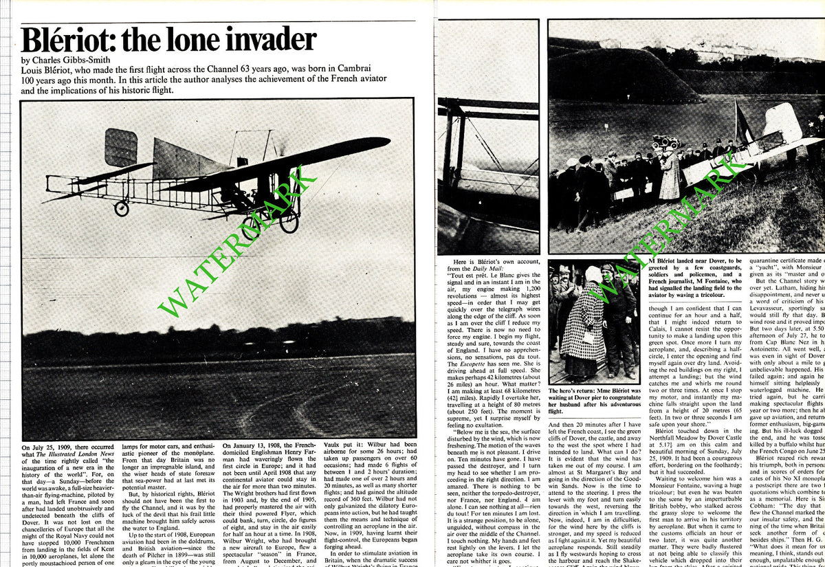 Louis Bleriot French Aviator - 1972 Article