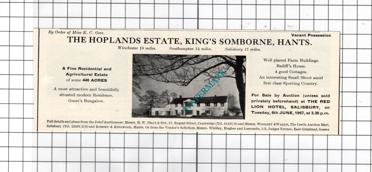 The Hoplands Estate King's Somborne Hampshire KC Gore  - 1967 House Sale Advert